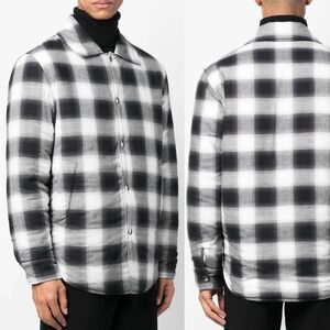 SANDRO NWT Size L Grunge Check Overshirt Jacket Black White Plaid Padded Coat